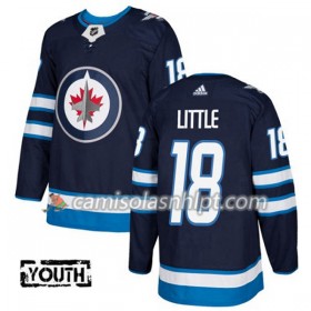 Camisola Winnipeg Jets Bryan Little 18 Adidas 2017-2018 Navy Azul Authentic - Criança